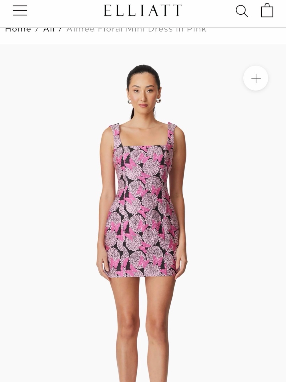 Elliatt Pink and Black Floral Square-Neck Mini Dress